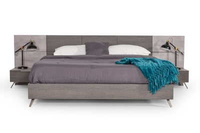 Picture of Nova Domus Bronx Italian Modern Faux Concrete & Grey Bed + 2 Nightstands Set