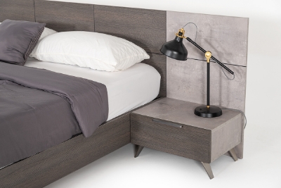 Picture of Nova Domus Bronx Italian Modern Faux Concrete & Grey Bed + 2 Nightstands Set