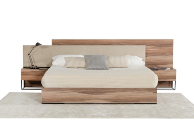 Picture of Nova Domus Matteo Italian Modern Walnut & Fabric Bed + 2 Nightstands + Dresser Set