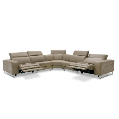 Picture of Lamod Italia Riviera - Italian Modern Taupe Leather Sectional Sofa w/ 2 Recliners