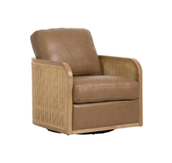 Picture of Divani Casa Danson - Modern Tan Leather + Wicker Swivel Accent Chair