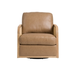 Picture of Divani Casa Danson - Modern Tan Leather + Wicker Swivel Accent Chair