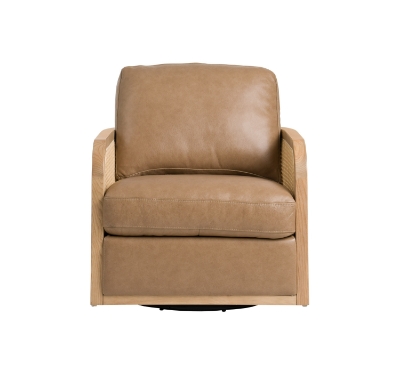 Picture of Divani Casa Danson - Modern Tan Leather + Wicker Swivel Accent Chair