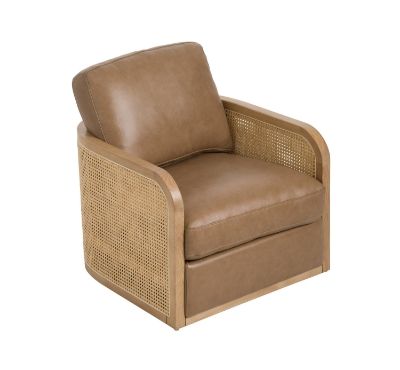 Picture of Divani Casa Danson - Modern Tan Leather + Wicker Swivel Accent Chair