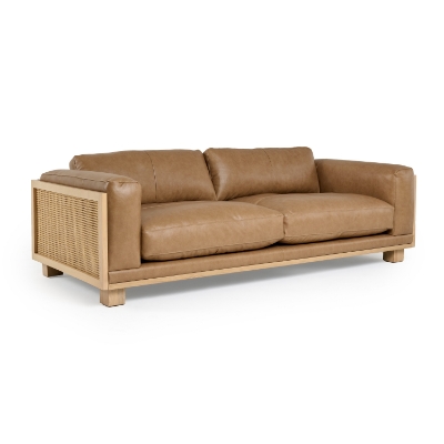 Picture of Divani Casa Danson - Modern Tan Leather + Wicker Sofa