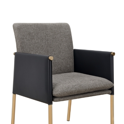 Picture of Modrest Engel - Modern Dark Grey Vegan Leather + Grey Fabric + Antique Brass Dining Chair