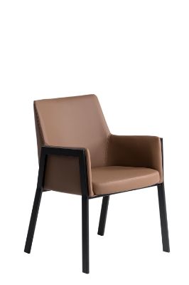 Picture of Modrest Leshay - Modern Dark Camel Vegan Leather + Black Metal Dining Chair