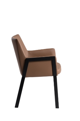 Picture of Modrest Leshay - Modern Dark Camel Vegan Leather + Black Metal Dining Chair