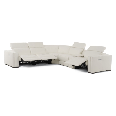 Picture of Modrest Frazier - Modern White Leather Sectional Sofa with 3 Recliners + Console