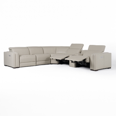 Picture of Modrest Frazier - Modern Light Grey Leather Sectional Sofa with 3 Recliners + Console