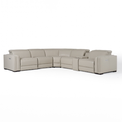 Picture of Modrest Frazier - Modern Light Grey Leather Sectional Sofa with 3 Recliners + Console