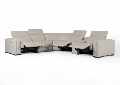 Picture of Modrest Frazier - Modern Light Grey Leather Sectional Sofa with 3 Recliners + Console