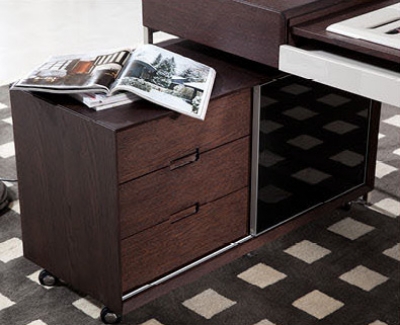 Picture of Modrest Ezra Modern Brown Oak and Grey Office Desk w/ Side Cabinet