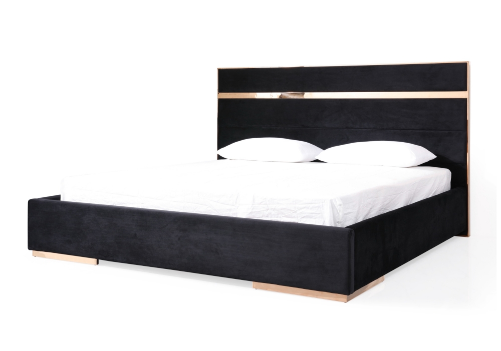 Picture of Nova Domus Cartier Modern Black Velvet & Rosegold Bed