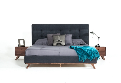 Picture of Modrest Addison Mid-Century Modern Grey Fabric & Walnut Bed