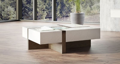 Picture of Modrest Makai Modern White & Walnut Square Coffee Table