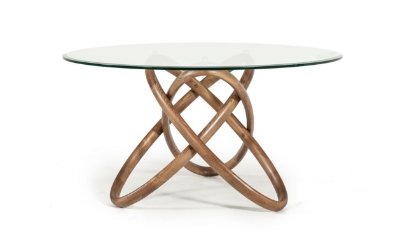 Picture of Modrest Mason Modern Round Glass & Walnut Dining Table