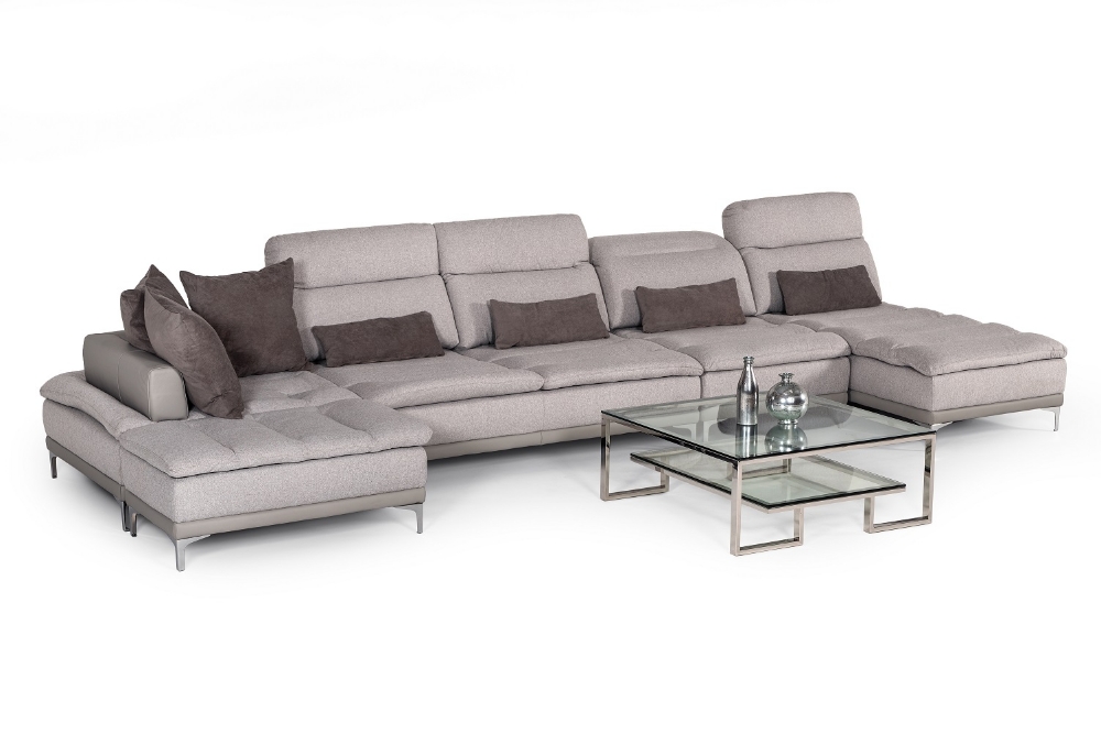 Picture of David Ferrari Horizon - Modern Grey Fabric + Grey Leather U Shaped Sectional Sofa