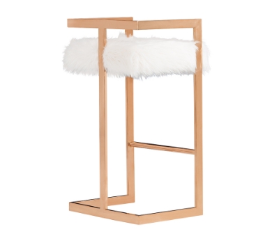 Picture of Modrest Halifax Modern White Faux Fur & Rosegold Bar Stool