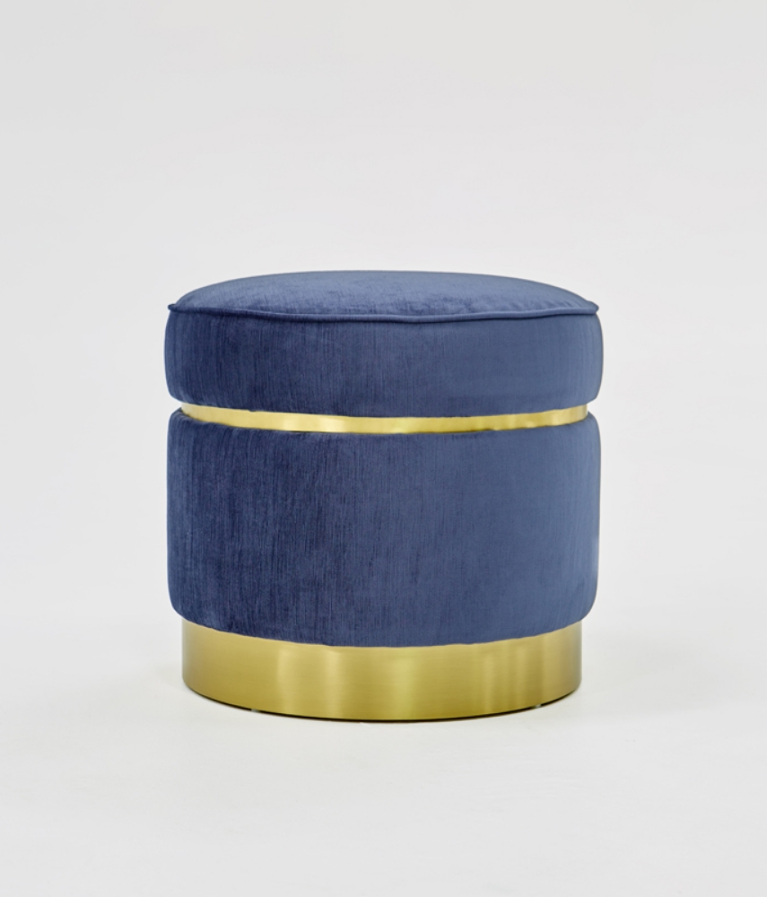 Picture of Divani Casa Tenaya Modern Blue Velvet & Gold Ottoman