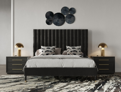 Picture of Modrest Hemlock - Modern Dark Grey Velvet Bed