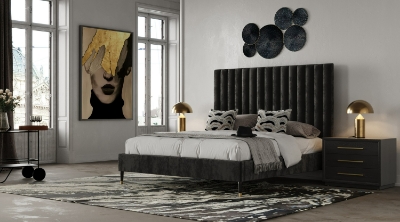 Picture of Modrest Hemlock - Modern Dark Grey Velvet Bed