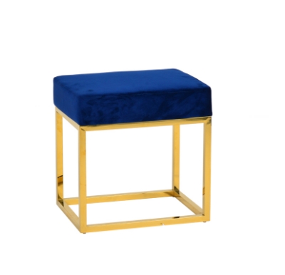 Picture of Modrest Downey Modern Blue Velvet & Gold Stool Ottoman