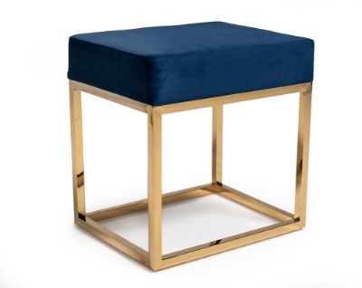 Picture of Modrest Downey Modern Blue Velvet & Gold Stool Ottoman