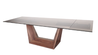 Picture of Modrest Babia Modern Smoked Glass & Walnut Extendable Dining Table