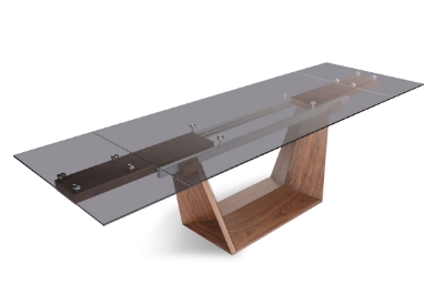 Picture of Modrest Babia Modern Smoked Glass & Walnut Extendable Dining Table