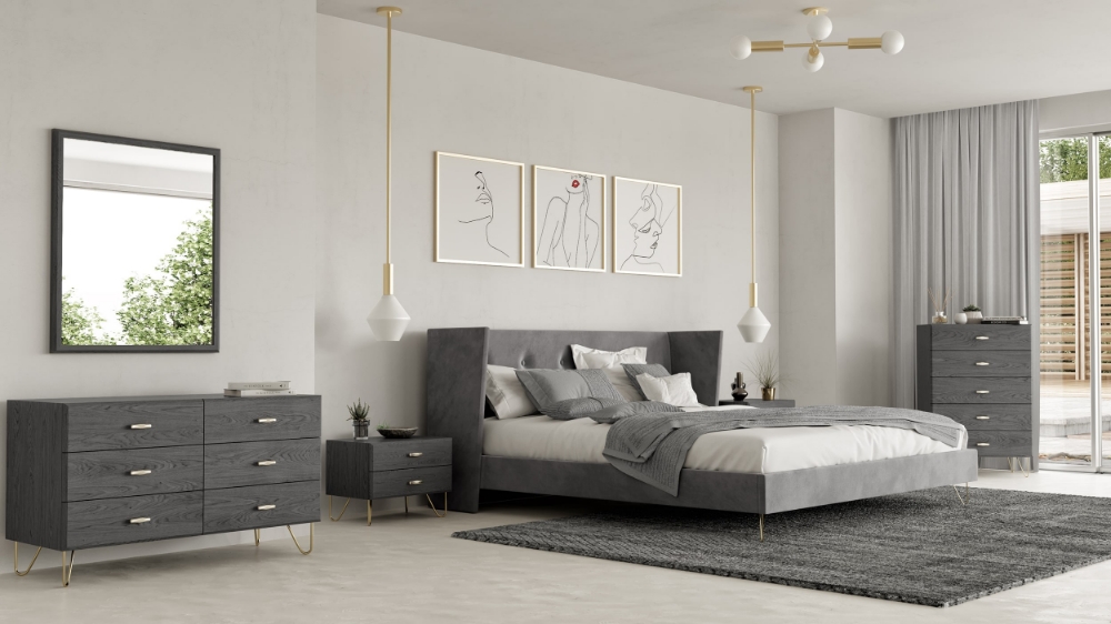 Picture of Nova Domus Bryan Modern Grey Velvet & Gold Bed