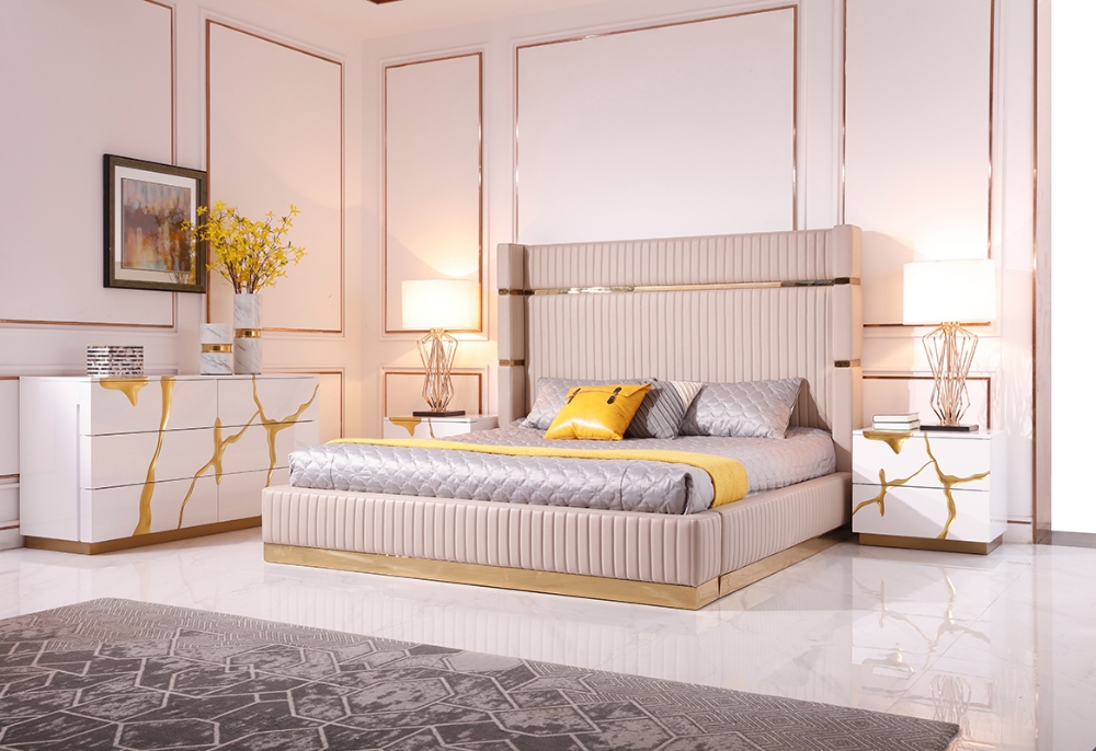 Picture of Modrest- Sterling Modern Beige Bonded Leather & Gold Bed