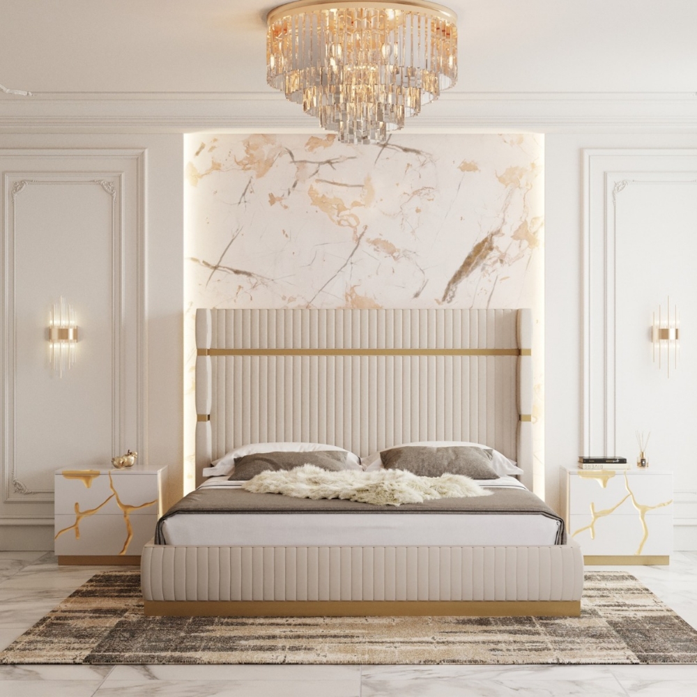 Picture of Modrest- Sterling Modern Beige Bonded Leather & Gold Bed