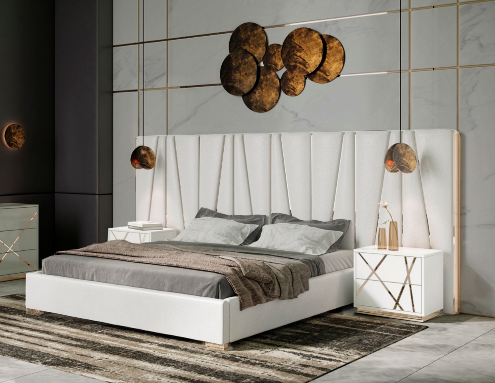 Picture of Modrest Nixa Modern White Bonded Leather & Gold Bed