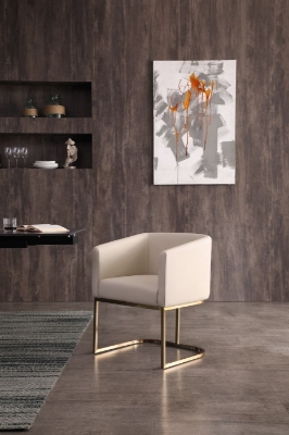 Picture of Modrest Yukon - Modern Beige Bonded and Antique Brass Dining Chair