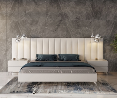 Picture of Nova Domus Angela - Queen Italian Modern White Eco Leather Bed w/ Nightstands and Wings