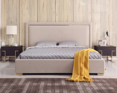 Picture of Modrest Corrico - Off White Velvet Modern Bed