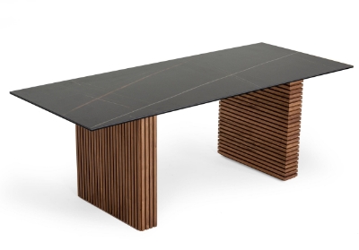 Picture of Modrest Maggie - Modern Walnut and Black Ceramic Top Dining Table