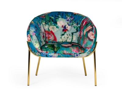 Picture of Modrest Falco - Contemporary Floral Velvet and Gold Accent Chair