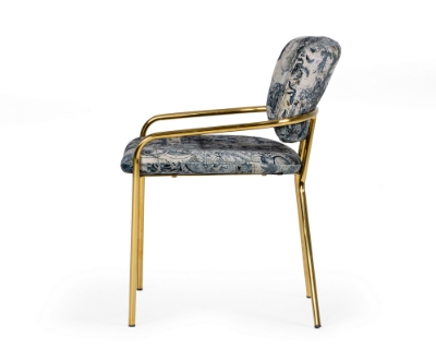 Picture of Modrest Farnon - Modern Patterned Velvet and Gold Dining Chair