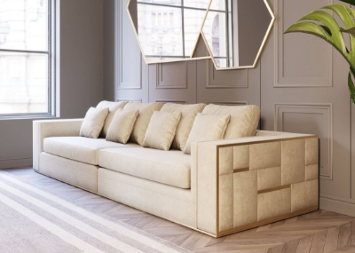 Picture of Divani Casa Mobray - Glam Beige and Gold Fabric Sofa 