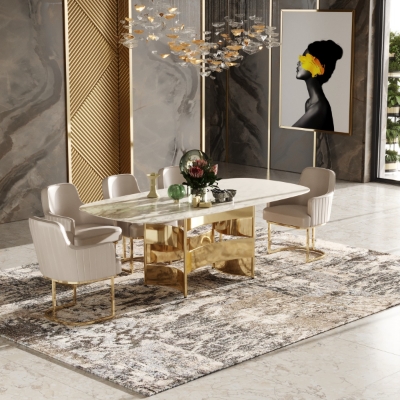 Picture of Modrest Marmot - White Marble and Champagne Gold Dining Table