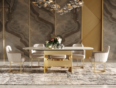 Picture of Modrest Marmot - White Marble and Champagne Gold Dining Table