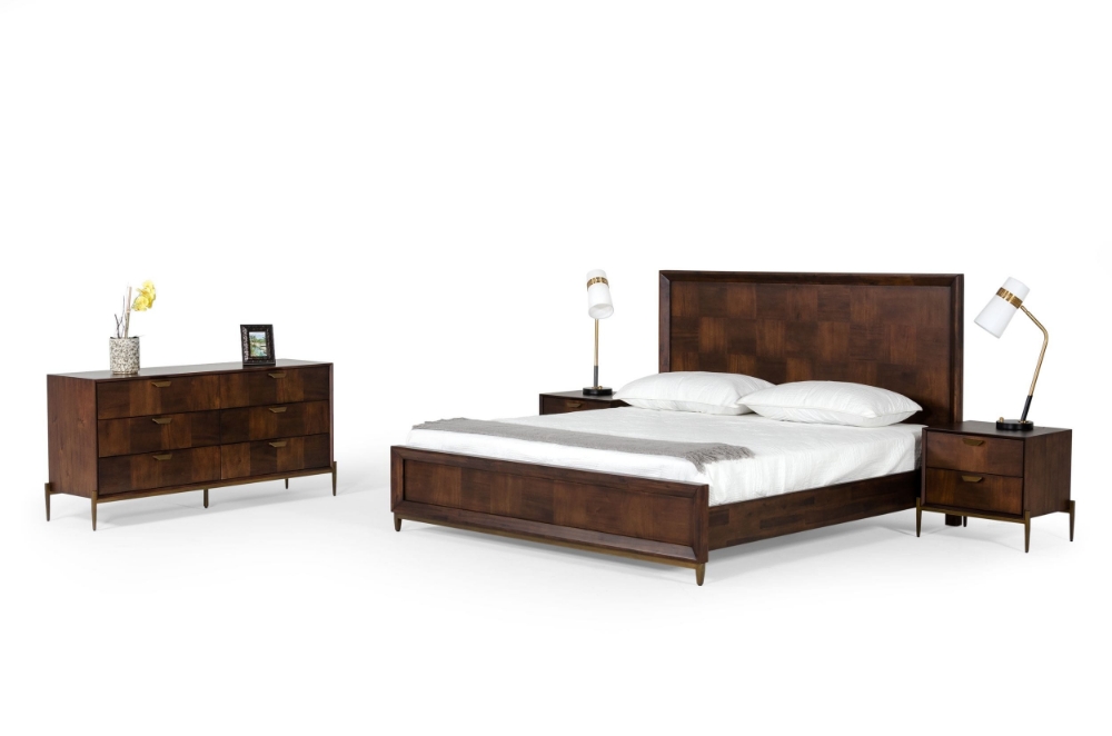 Picture of Modrest Shane - Eastern King Modern Acacia & Brass Bed