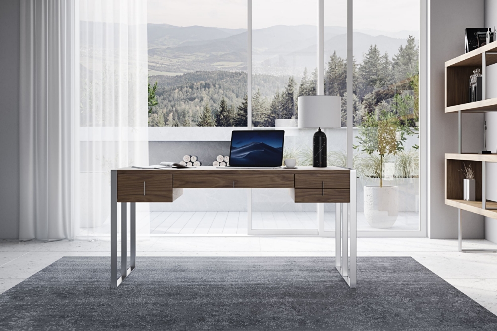 Picture of Modrest Orcutt - Modern Walnut & Stainless Steel Desk