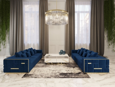 Picture of Divani Casa Mobray - Glam Blue & Gold Fabric Sofa