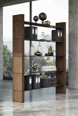 Picture of Modrest Glencoe - Modern Walnut & Black Glass Bookshelf