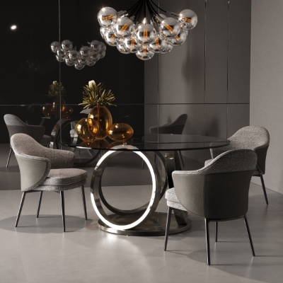 Picture of Modrest Enid - Modern Smoked Glass & Black Stainless Steel Round Dining Table