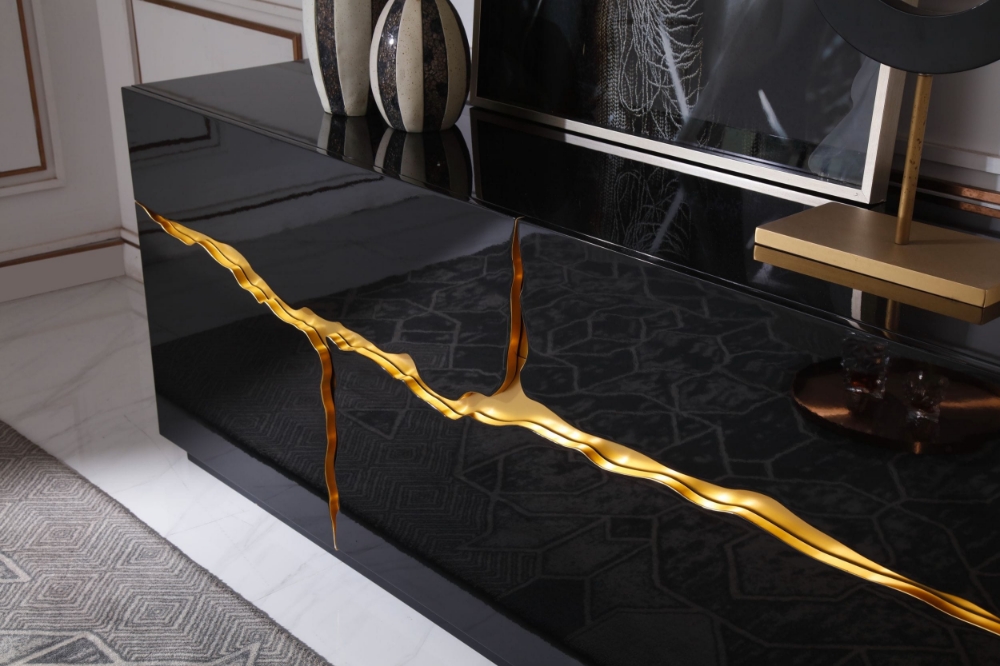 Picture of Modrest Aspen - Modern High Gloss Black & Gold Buffet