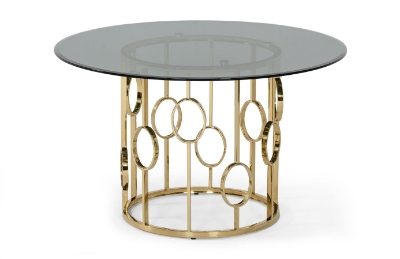 Picture of Modrest Filbert - Modern Smoked Glass & Champagne Gold Dining Table